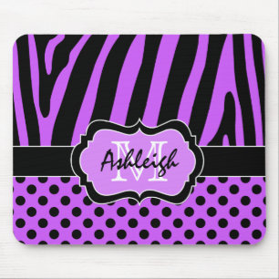 Mousepad Listra da zebra & pontos roxos, pretos, brancos