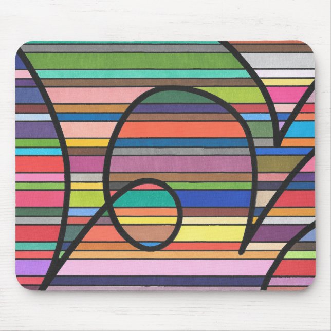 Mousepad Listras Abstratas Multicoloridas com Curvas Pretas (Frente)
