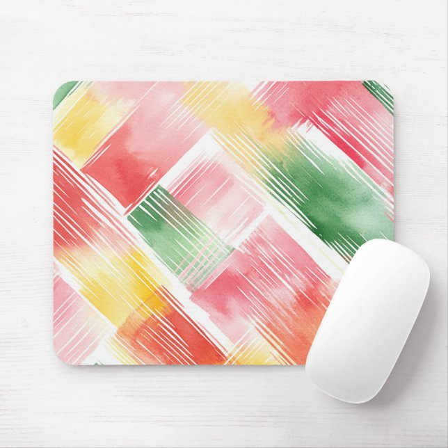 Mousepad Listras Abstratas Vermelhas Verdes Amarelas (Com mouse)