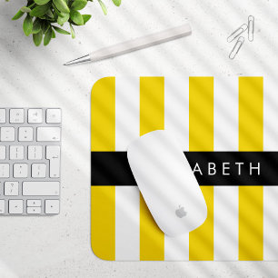 Mousepad Listras Amarelas, Padrão Striped, Linhas, Seu Nome