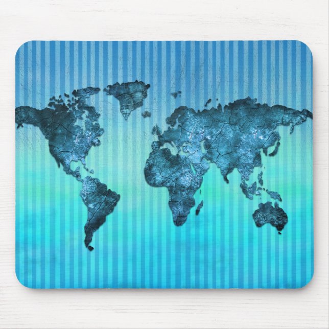 Mousepad Listras azuis de néon do mapa do mundo | (Frente)