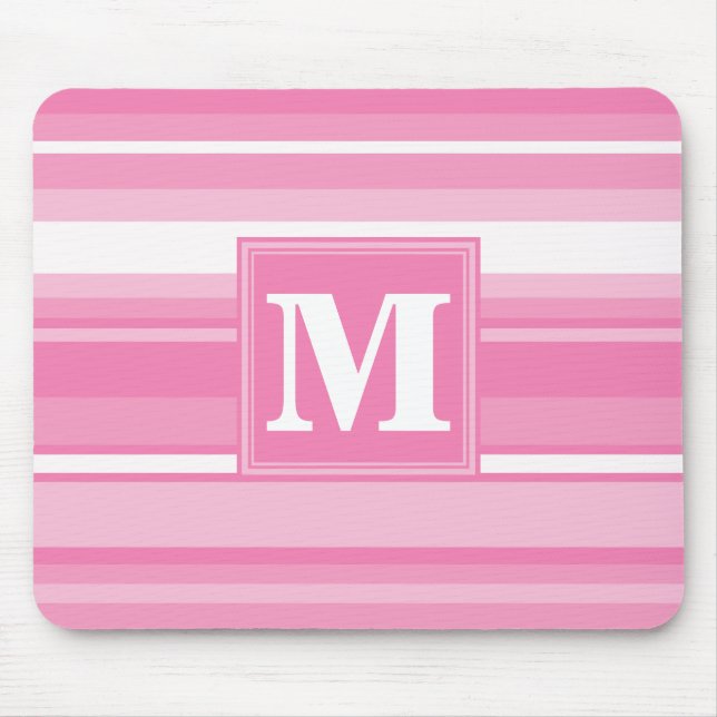Mousepad Listras cor-de-rosa monograma (Frente)