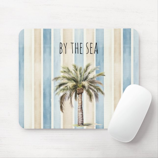 Mousepad Listras Creme Azul Árvore de Palma Tropical (Com mouse)