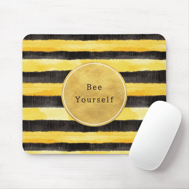 Mousepad Listras De Abelha Preto Amarelo Dourado (Com mouse)