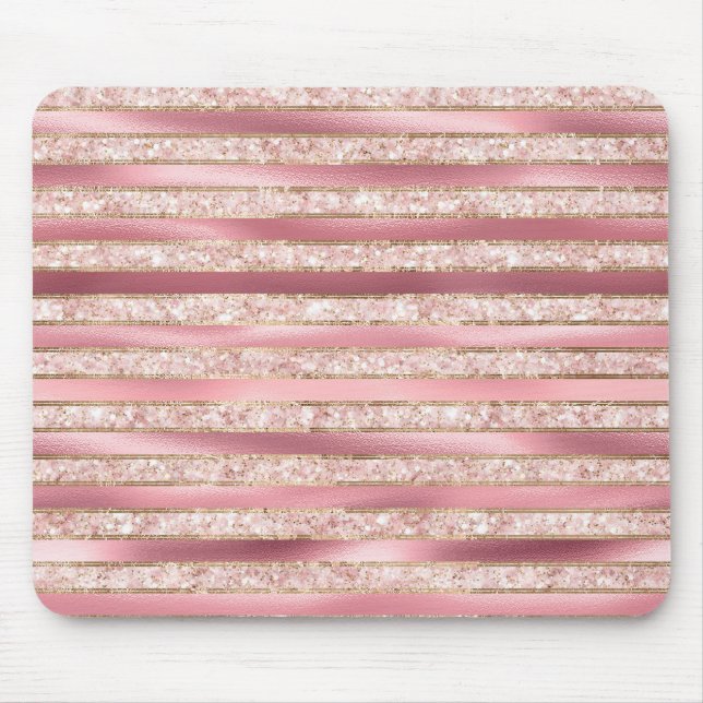 Mousepad Listras de Brilho Falso Rosa Chic (Frente)