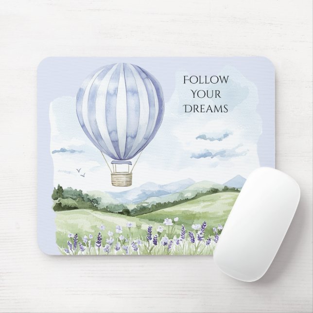 Mousepad Listras de Lavanda Balão de Ar Quente Colinas Flor (Com mouse)