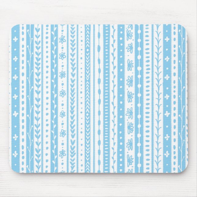 Mousepad Listras de rabo florido em azul-bebê e branco (Frente)