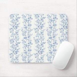 Mousepad Listras Florais Brancas Azuis Bonitas