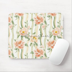 Mousepad Listras Florais de Rosas Bonitas em Pêssego e Hort