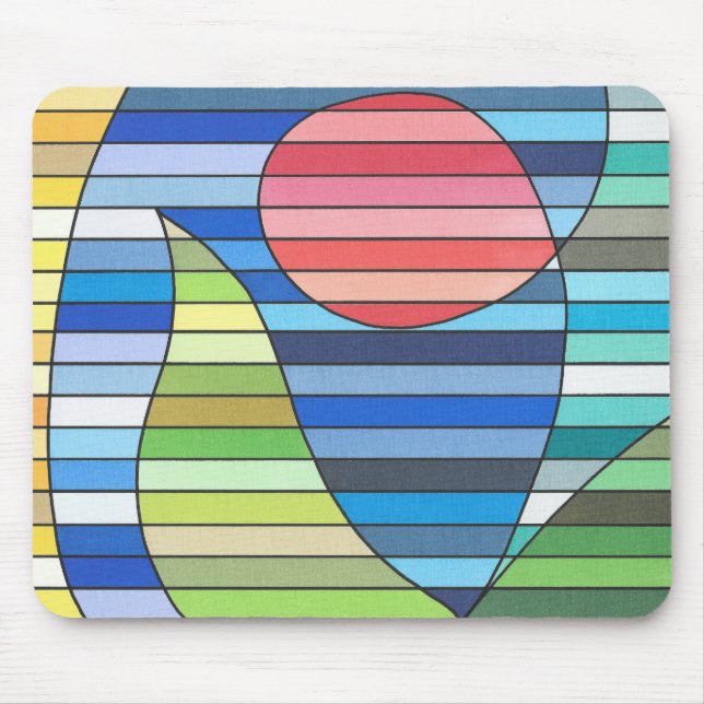 Mousepad Listras Geométricas com Círculo Vermelho e Curvas  (Frente)