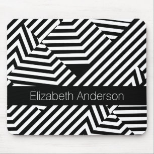 Mousepad Listras geométricas preto e branco na moda com