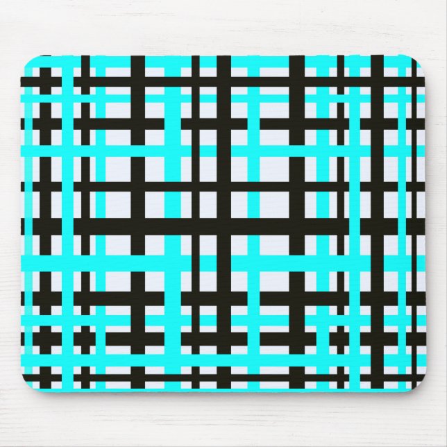 Mousepad Listras Interligadas Preto Branco Azul Claro (Frente)
