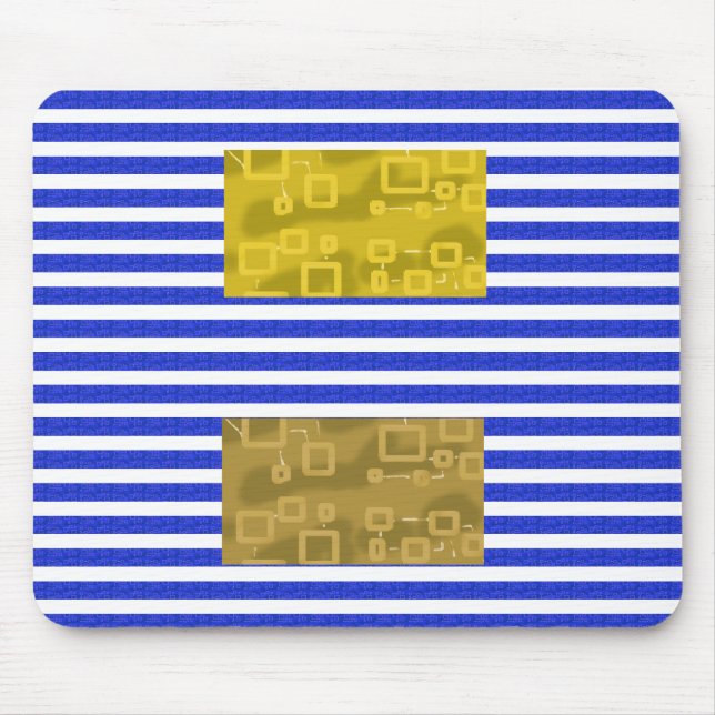 Mousepad Listras Legais Azul Dourado Geométrico  (Frente)