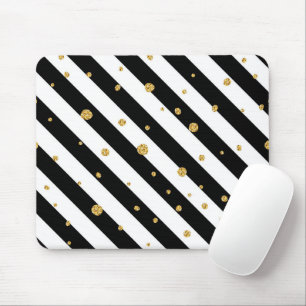 Mousepad Listras pretas e brancas com confete dourado