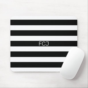 Mousepad Listras Pretas e Brancas de Monograma Moderno
