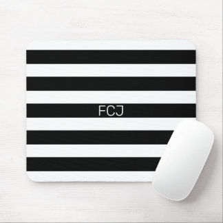 Mousepad Listras Pretas e Brancas de Monograma Moderno