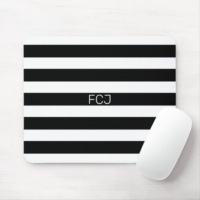 Mousepad Listras Pretas e Brancas de Monograma Moderno (Com mouse)