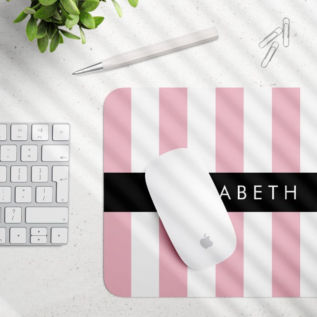 Mousepad Listras Rosa, Padrão Strike, Linhas, Seu Nome (Criador carregado)