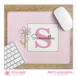 Mousepad Listras Rosas Monograma Floral