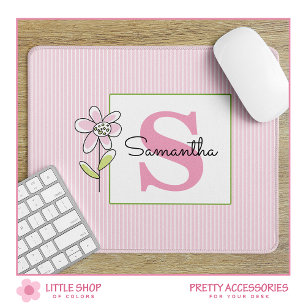 Mousepad Listras Rosas Monograma Floral