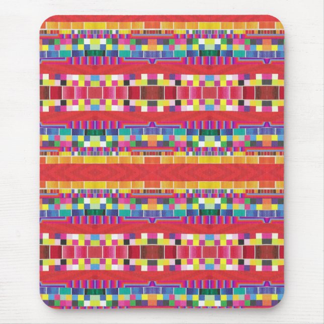 Mousepad listras vermelhas, faixas e pixels coloridos (Frente)