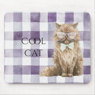 Mousepad Listras Xadrez Roxo Óculos de Gato Legal Marrom