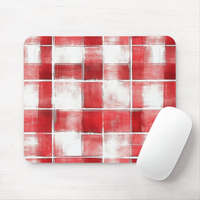 Mousepad Listras Xadrez Vermelho Branco (Com mouse)
