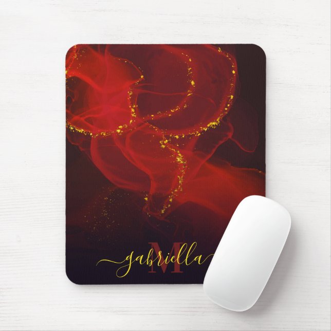 Mousepad Lítima Dourada de Abstrato vermelho (Com mouse)