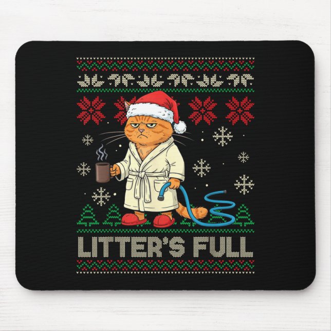Mousepad Litter’s Full Funny Cat Lovers Ugly Christmas Swea (Frente)
