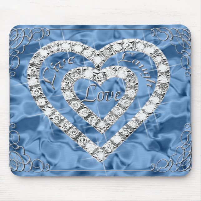 Mousepad Live Laugh Love Diamond Heart Mouse Azul Pad (Frente)