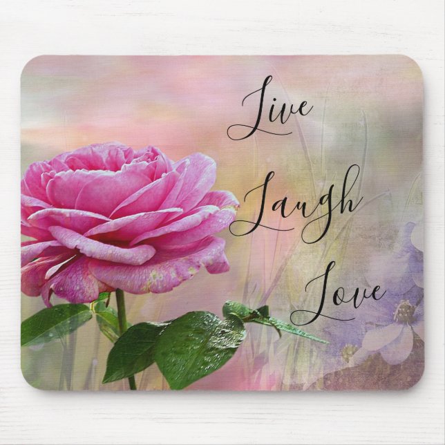 Mousepad Live Laugh Love Pink Rose  (Frente)