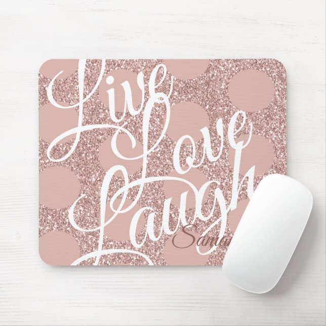 Mousepad Live Love Laugh Name Script Rosa Glitter Rosa Dot (Com mouse)