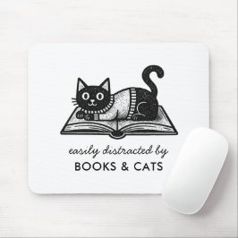 Mousepad Livro engraçado de gato preto amante de livros dit