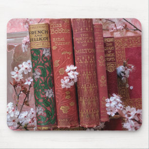 Mousepad Livros antigos Bonito e flores