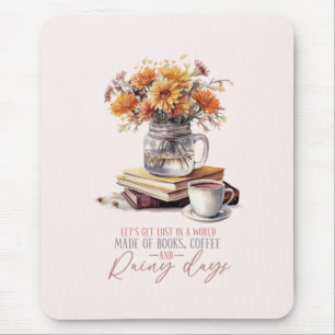 Mousepad Livros, Café e Dias de Chuva