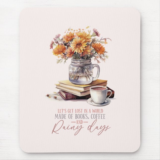 Mousepad Livros, Café e Dias de Chuva (Frente)