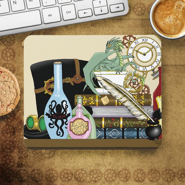 Mousepad Livros de Poções de Dragões Steampunk (Criador carregado)
