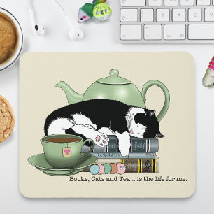 Mousepad Livros Gato Chá Fofo