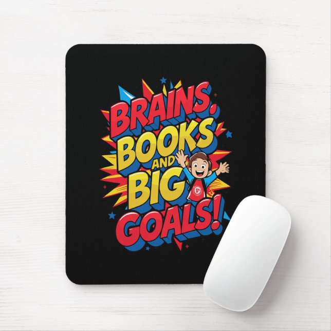 Mousepad Livros sobre cérebros e grandes metas - Diversão d (Com mouse)