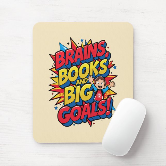 Mousepad Livros sobre cérebros e grandes metas - Diversão d (Com mouse)