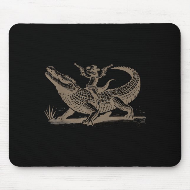 Mousepad Lizard Cowboy Riding Crocodile Alligator Western A (Frente)