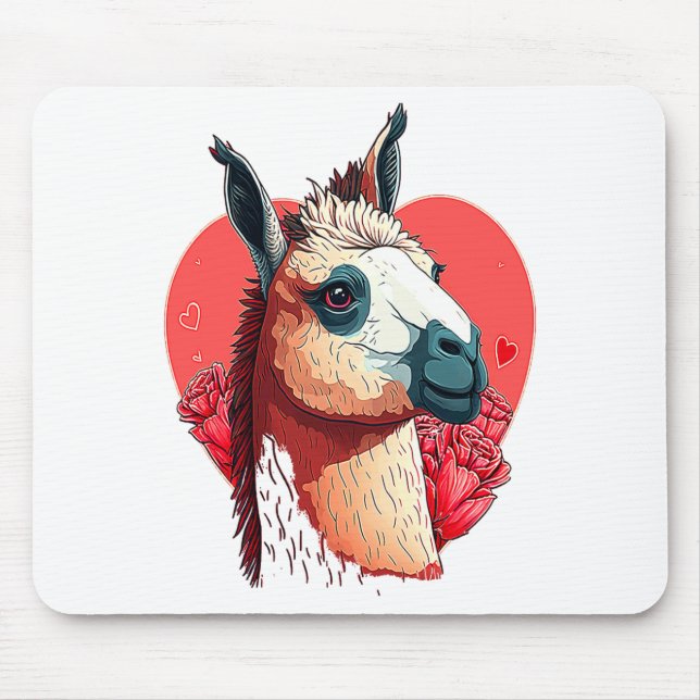 Mousepad Llama Cute Alpaca Valentines Day Animal  (Frente)