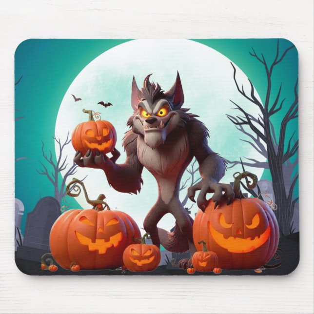 Mousepad Lobisomem e abóboras de Halloween (Frente)