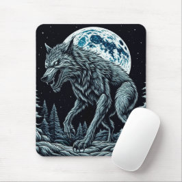 Mousepad Lobisomem Vintage Rosnando em uma Noite de Lua Che