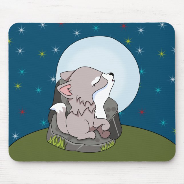 Mousepad Lobo Bebê Uivando Para a Lua (Frente)