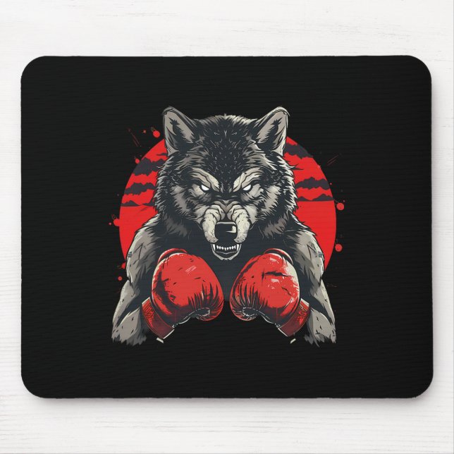 Mousepad Lobo Boxeador Com Luvas de Boxe Kickboxing Boxe Di (Frente)