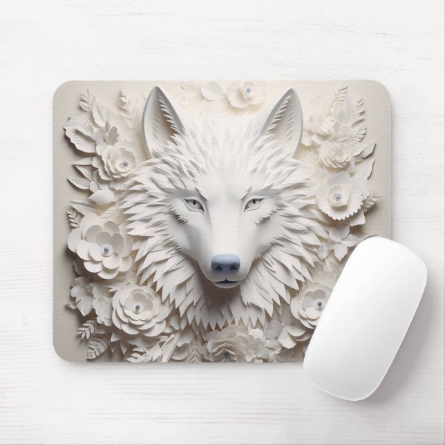Mousepad Lobo Branco 3D (Com mouse)
