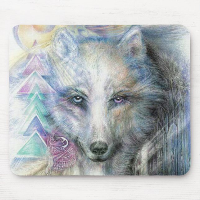 Mousepad Lobo Branco Artístico (Frente)