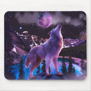 Mousepad lobo Cinza uivando na floresta