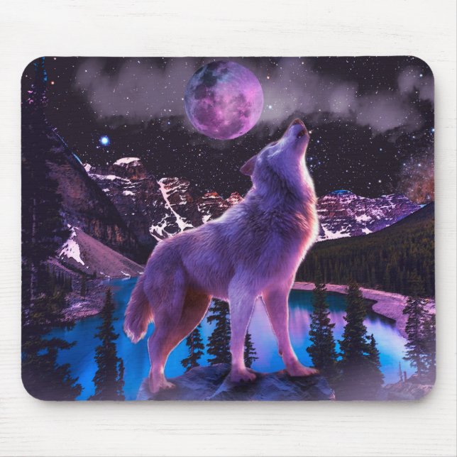 Mousepad lobo Cinza uivando na floresta (Frente)